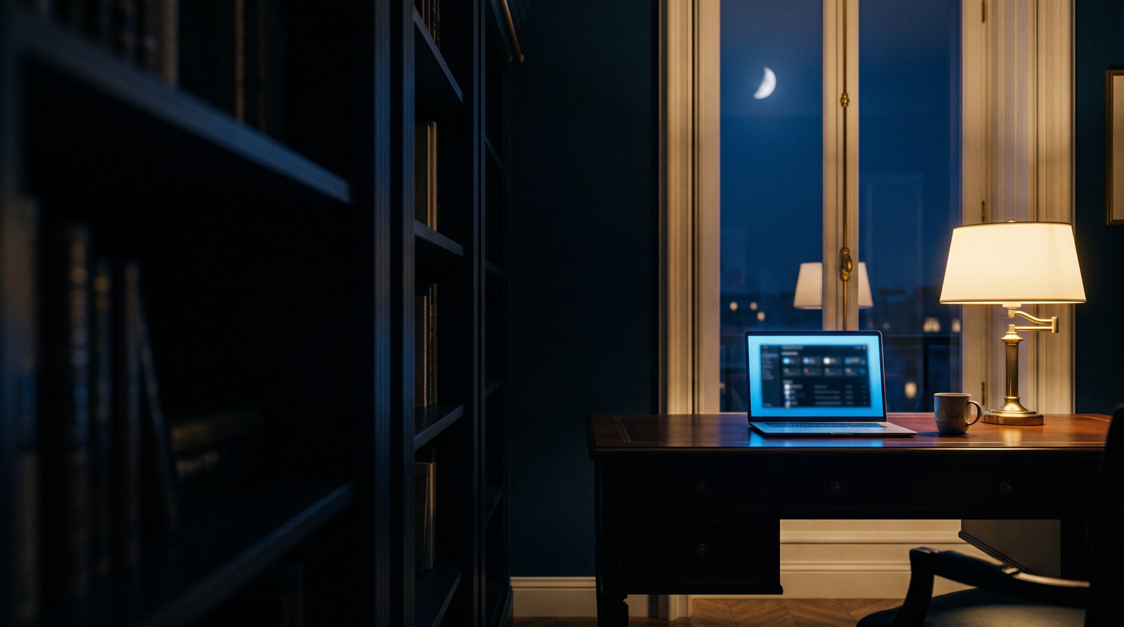 Trader's desk at night